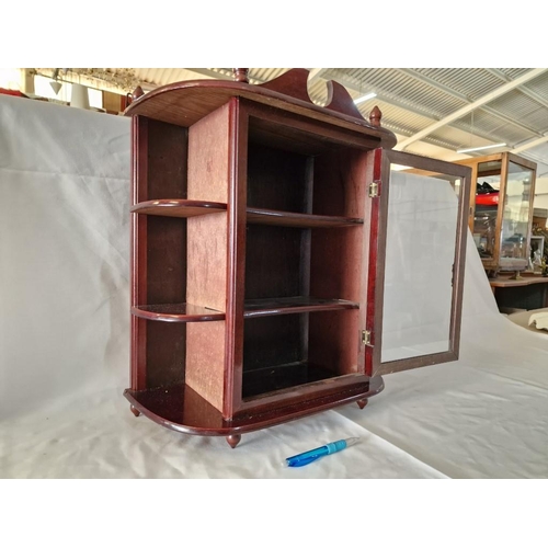 77 - Dark Wood Display Cabinet with Side Shelves, Free-Standing or Wall Mounted, (Approx. 48 x 22 x 54cm)