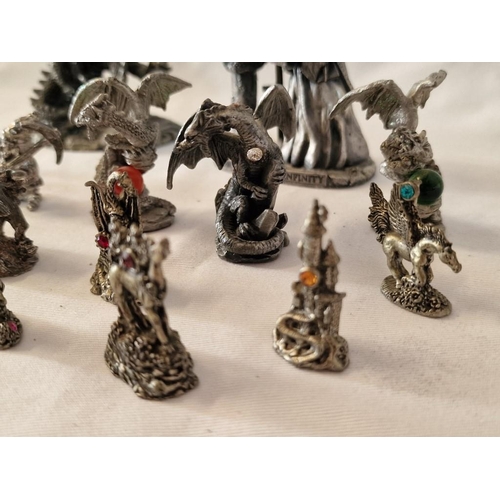 81 - Collection of Pewter Miniatures; Mystic Legends The Wizard of Infinity, 5 x Un-named Dragons, Donkey... 