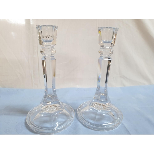 803 - 2 x Matching Glass Candlesticks (H:21cm)