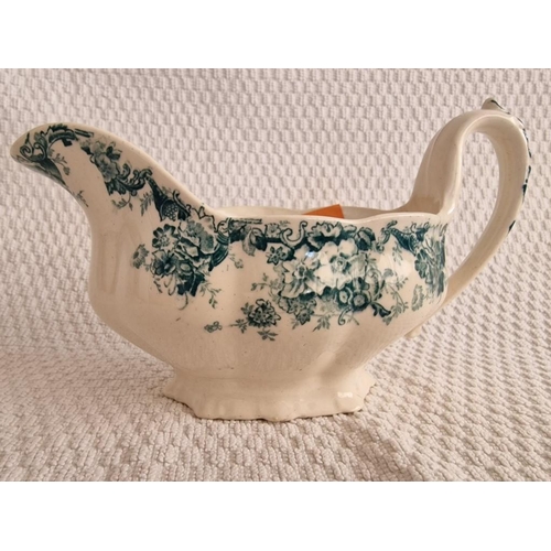 804 - Antique Eton WAA & Co Porcelain Sauce / Gravy Boat with Green Tone Floral Pattern