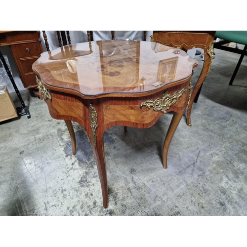 810 - Classical Style Table with Round Serpentine Inlaid Top, Cabriole Legs and Decorative Gilt Metal, (Ap... 