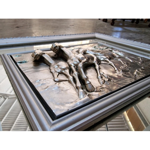 816 - Silver Colour Relief / 3D Picture of Horses with Mirror Backing in Silver Colour Frame, by 'Creazion... 