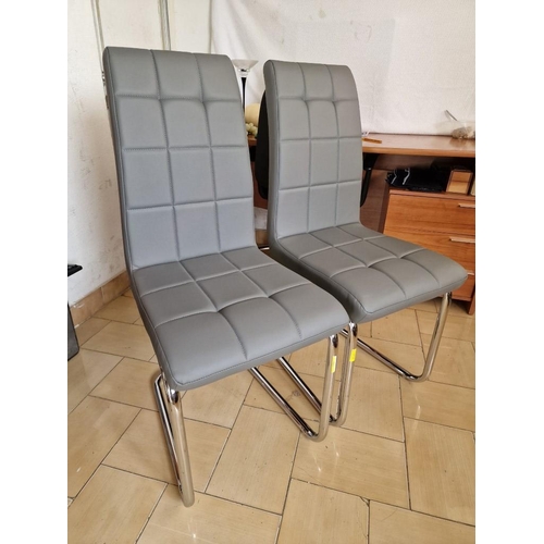 129 - Pair of Modern Grey Leatherette Padded Dinning Chairs with Chrome Base, (2) * Look Unused *