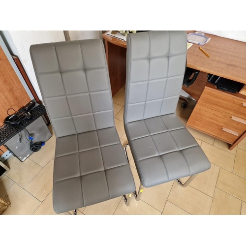 129 - Pair of Modern Grey Leatherette Padded Dinning Chairs with Chrome Base, (2) * Look Unused *