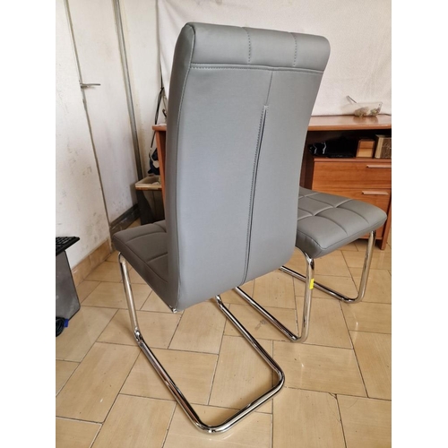 129 - Pair of Modern Grey Leatherette Padded Dinning Chairs with Chrome Base, (2) * Look Unused *