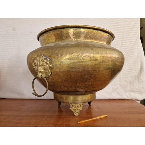 134 - Decorative Metal Planter with Lion Handles and 3-Feet, (Approx. Ø: 45cm, H: 36cm)