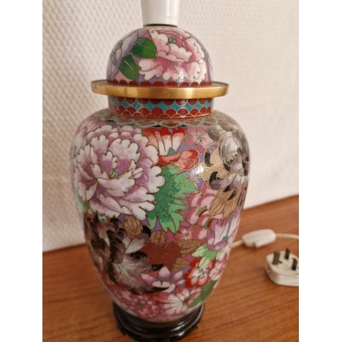 137 - Decorative Cloisonne Vase Lamp Base, over Wood Base, (Approx. H: 42cm)