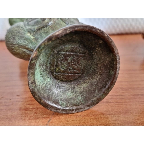 144 - Decorative Far-East Style Bronze(?) Table Lamp Base with Wooden Base, (Approx. H: 36cm), Together wi... 