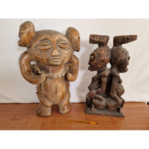 146 - 2 x Hand Carved Wooden Tribal / African Items; Free Standing or Wall Hanging Figure and Back-to-Back... 