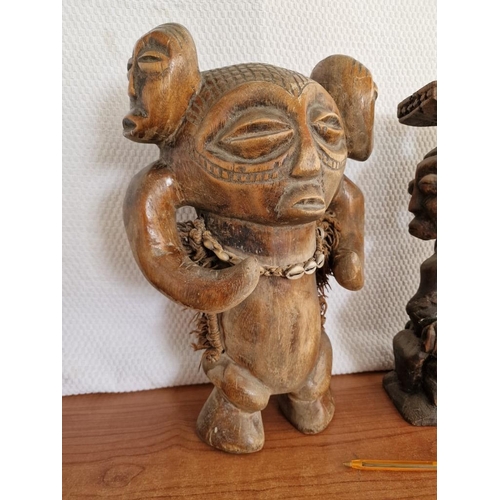 146 - 2 x Hand Carved Wooden Tribal / African Items; Free Standing or Wall Hanging Figure and Back-to-Back... 