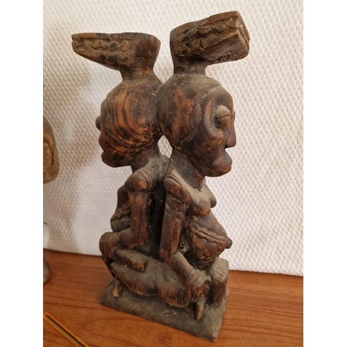 146 - 2 x Hand Carved Wooden Tribal / African Items; Free Standing or Wall Hanging Figure and Back-to-Back... 