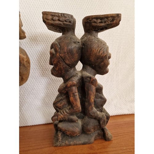 146 - 2 x Hand Carved Wooden Tribal / African Items; Free Standing or Wall Hanging Figure and Back-to-Back... 