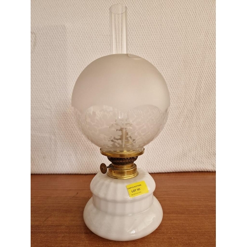 151 - Vintage Oil Lamp with White Glass Base, Decorative Round Shade and Glass Funnel, (a/f), (Approx. H: ... 