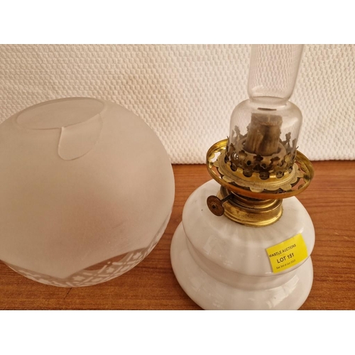 151 - Vintage Oil Lamp with White Glass Base, Decorative Round Shade and Glass Funnel, (a/f), (Approx. H: ... 