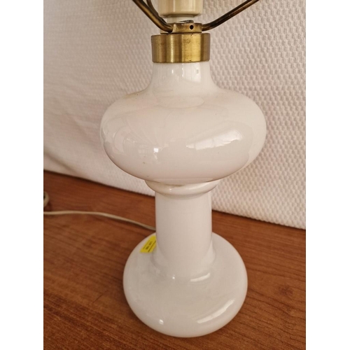 155 - Vintage White Glass Table / Side Lamp in Style of Oil Lamp, with Decorative Shade, (Approx. H: 57cm)