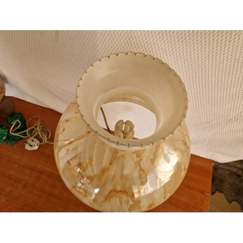 155 - Vintage White Glass Table / Side Lamp in Style of Oil Lamp, with Decorative Shade, (Approx. H: 57cm)