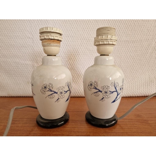 157 - Pair of Vintage Porcelain Table / Side Lamp Bases with Blue Flower Pattern, (Approx. H: 21cm), (2)