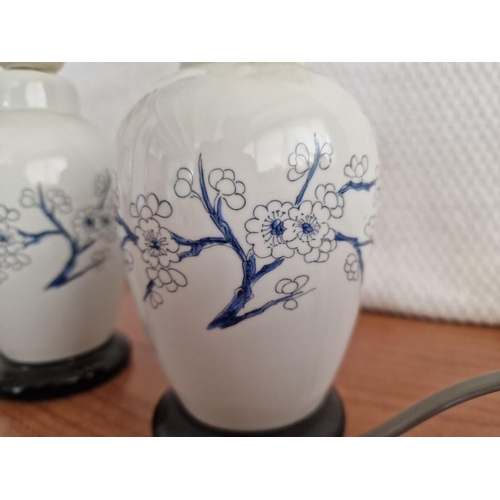 157 - Pair of Vintage Porcelain Table / Side Lamp Bases with Blue Flower Pattern, (Approx. H: 21cm), (2)