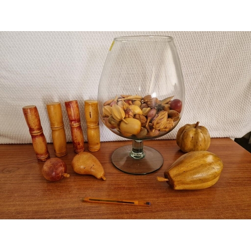 158 - Oversized Brandy Glass (H: 31cm), Together with Wooden Fruit and Assorted Wooden Decoration Items