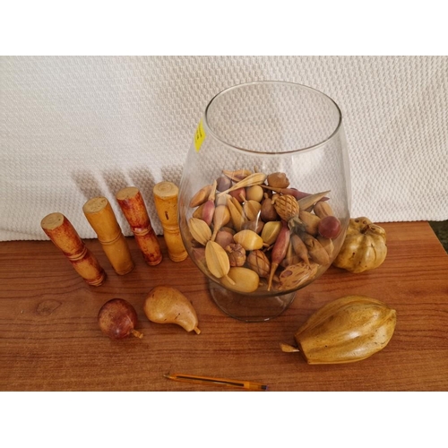 158 - Oversized Brandy Glass (H: 31cm), Together with Wooden Fruit and Assorted Wooden Decoration Items