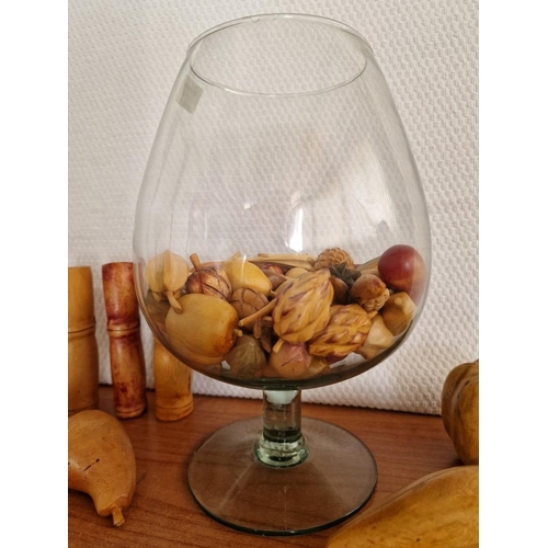 158 - Oversized Brandy Glass (H: 31cm), Together with Wooden Fruit and Assorted Wooden Decoration Items