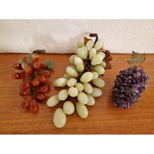 159 - Collection of 3 x Polished Coloured Stone Bunches of Grapes, (3)