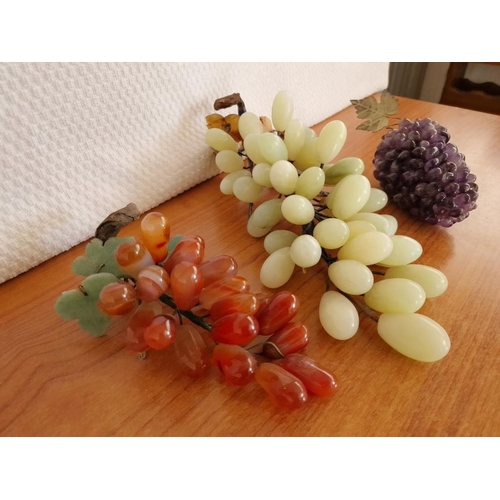 159 - Collection of 3 x Polished Coloured Stone Bunches of Grapes, (3)