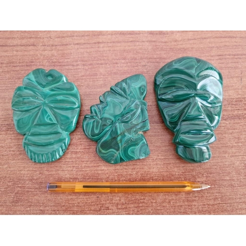 164 - 3 x Green Coloured Marble Effect Stone Wall Hangings, (Approx. H: 10cm), (3)