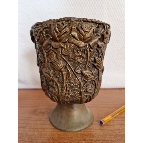 169 - Heavy Cast Metal Vase with Floral Decorated Body, (Approx. H: 17cm)