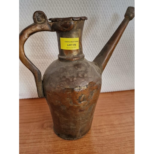 170 - Vintage Hand Made Copper Jug with Long Spout and Handle, (a/f), (Approx. H: 27cm)