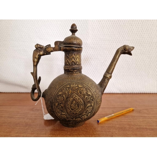 171 - Vintage Middle-East Style Metal Tea Pot with Shaped Handle, Decorated Body and Long Spout with Figur... 