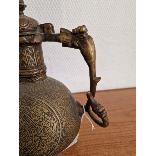 171 - Vintage Middle-East Style Metal Tea Pot with Shaped Handle, Decorated Body and Long Spout with Figur... 