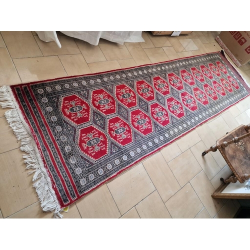 176 - Decorative Carpet Runner in Red & Black Geometric Patterns, (Approx. 280 x 80cm)