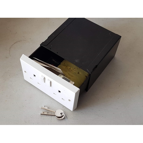 25 - Mini Secret Wall Safe, Imitating and Double Electric Socket (Approx. 15 x 14 x 8cm), Boxed with Key ... 