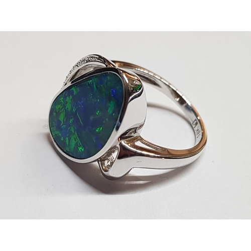 288 - 18ct Ring White Gold with Opal (?) and Diamonds, Size P Total Weight 6.67g