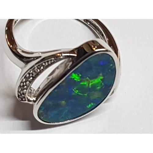 288 - 18ct Ring White Gold with Opal (?) and Diamonds, Size P Total Weight 6.67g