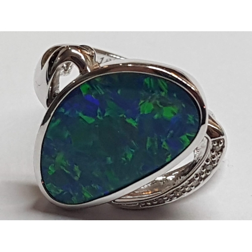 288 - 18ct Ring White Gold with Opal (?) and Diamonds, Size P Total Weight 6.67g