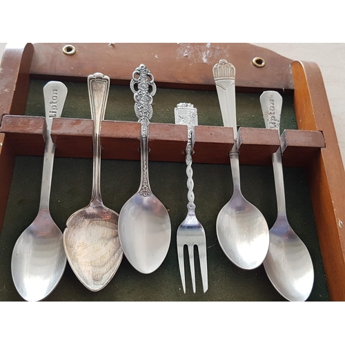 365 - Vintage / Retro Collection of Souvenir Spoons (17 + 1 Fork) in Display Wall Shelf (21 x 55cm)