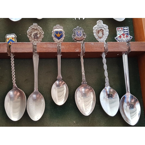 365 - Vintage / Retro Collection of Souvenir Spoons (17 + 1 Fork) in Display Wall Shelf (21 x 55cm)