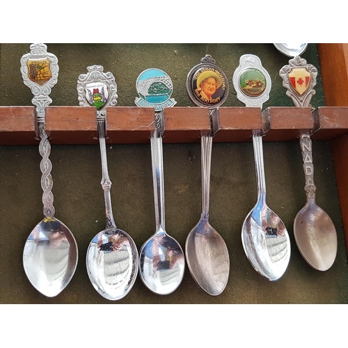 365 - Vintage / Retro Collection of Souvenir Spoons (17 + 1 Fork) in Display Wall Shelf (21 x 55cm)