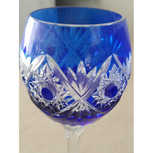 376 - Pair of Bohemia Style Blue Crystal Wine Glasses.