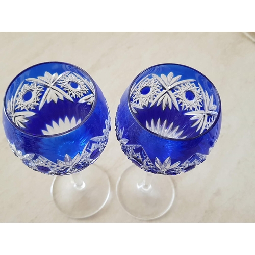 376 - Pair of Bohemia Style Blue Crystal Wine Glasses.