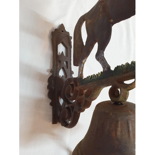 52 - Heavy Vintage Cast Wall Mounted Bell with Suffolk Horse (30 x 32cm Overall)