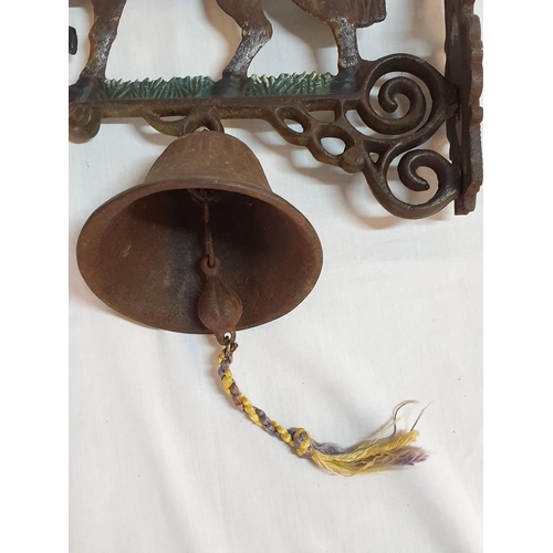 52 - Heavy Vintage Cast Wall Mounted Bell with Suffolk Horse (30 x 32cm Overall)