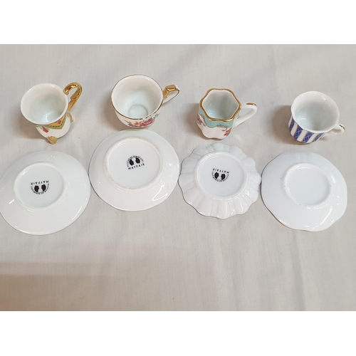 54 - 8 x Miniature Porcelain Cups and Saucers Together with 6 x Miniatures Teapots (Largest Tea Pot H:6cm... 