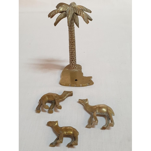 57 - 11 x Brass Camel Ornaments & Palm Tree (Approx. H:10cm), (12)