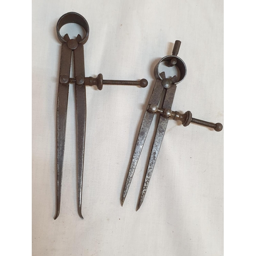 64 - 2 x Pair of Vintage Calipers, 2 x Pair of Vintage Compasses & Small Metal Clamp