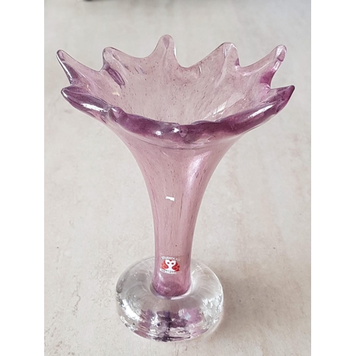 251 - Studiolasi, Finland Freeform Vase Art Glass, Lilac Vase with Clear Round Base (H:15cm)