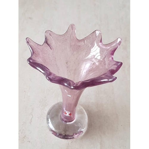 251 - Studiolasi, Finland Freeform Vase Art Glass, Lilac Vase with Clear Round Base (H:15cm)