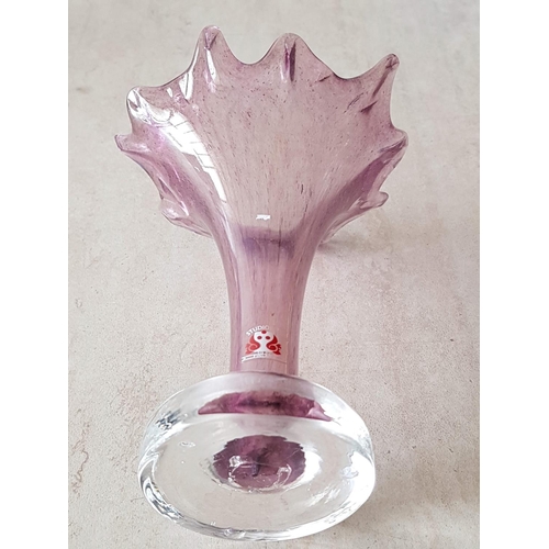 251 - Studiolasi, Finland Freeform Vase Art Glass, Lilac Vase with Clear Round Base (H:15cm)